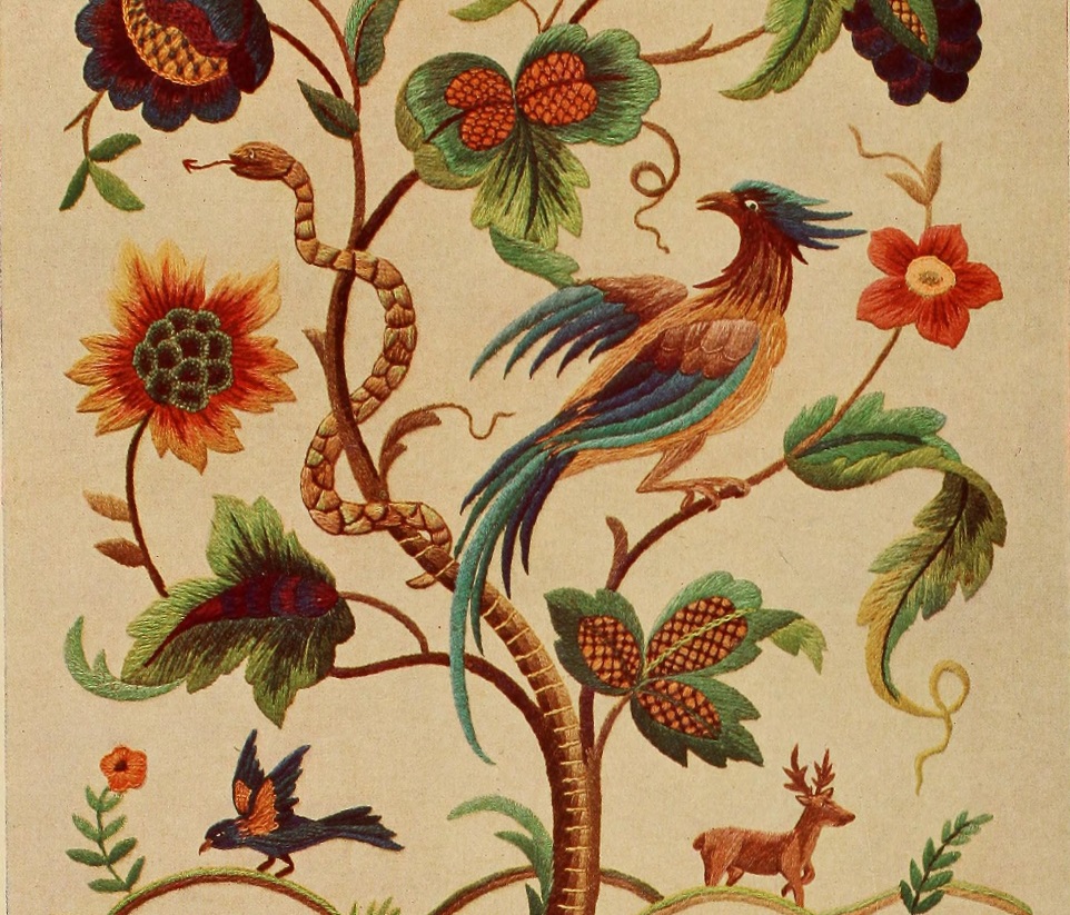Головна прикраса, звичайно ж, яскрава птах в центрі - традиційний і дуже поширений мотив в якобінської вишивці